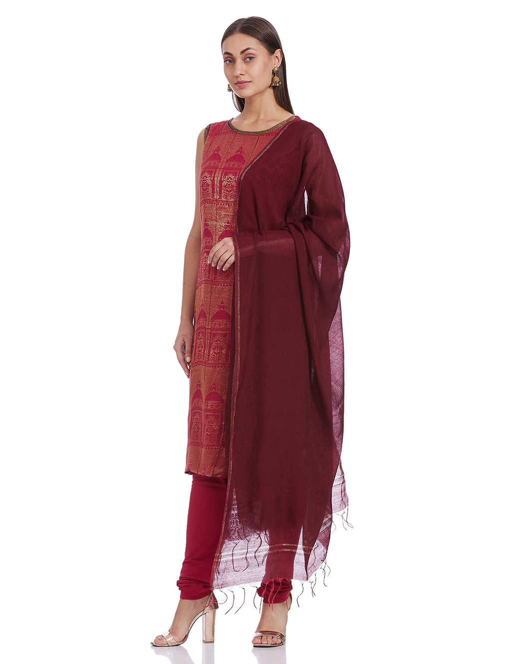 Aurelia Women'S Cotton Blend Floral Regular Kurta, Churidar & Dupatta