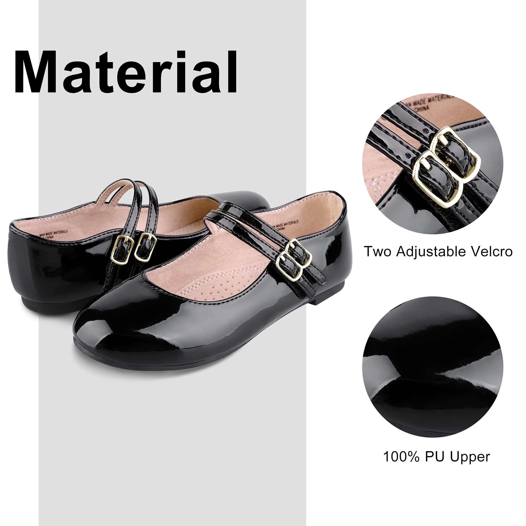 MIXIN Girls Dress Shoes Mary Jane Shoes for Girl Ballet Flats Back to School Princess Wedding Shoes Black Size 3