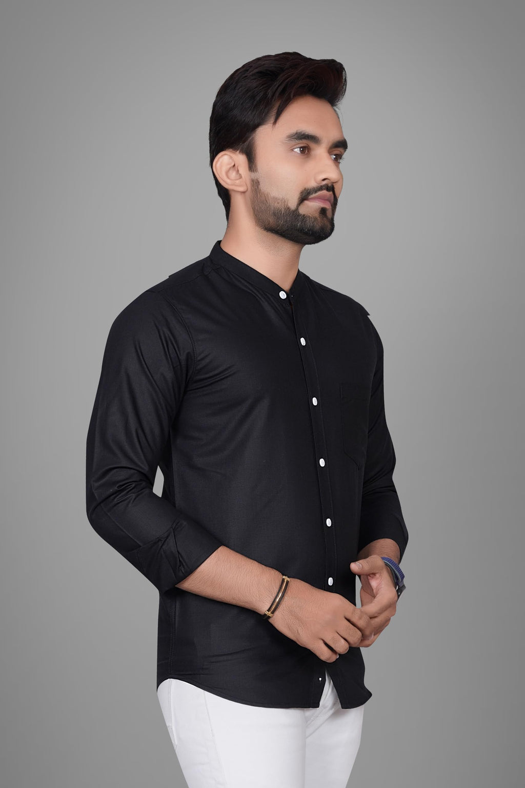 Besix MenS Regular Fit Solid Cotton Shirt | Chinese Collar | Casual | Plain | Branded | Mandarin Collar | Full Sleeve | Summer