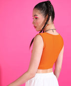 POPWINGS Women Casual Orange Corset Crop Top