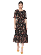 Avanova Georgette Black Round Neck Maxi Western Dresses For Women (Dress 81 Black S)