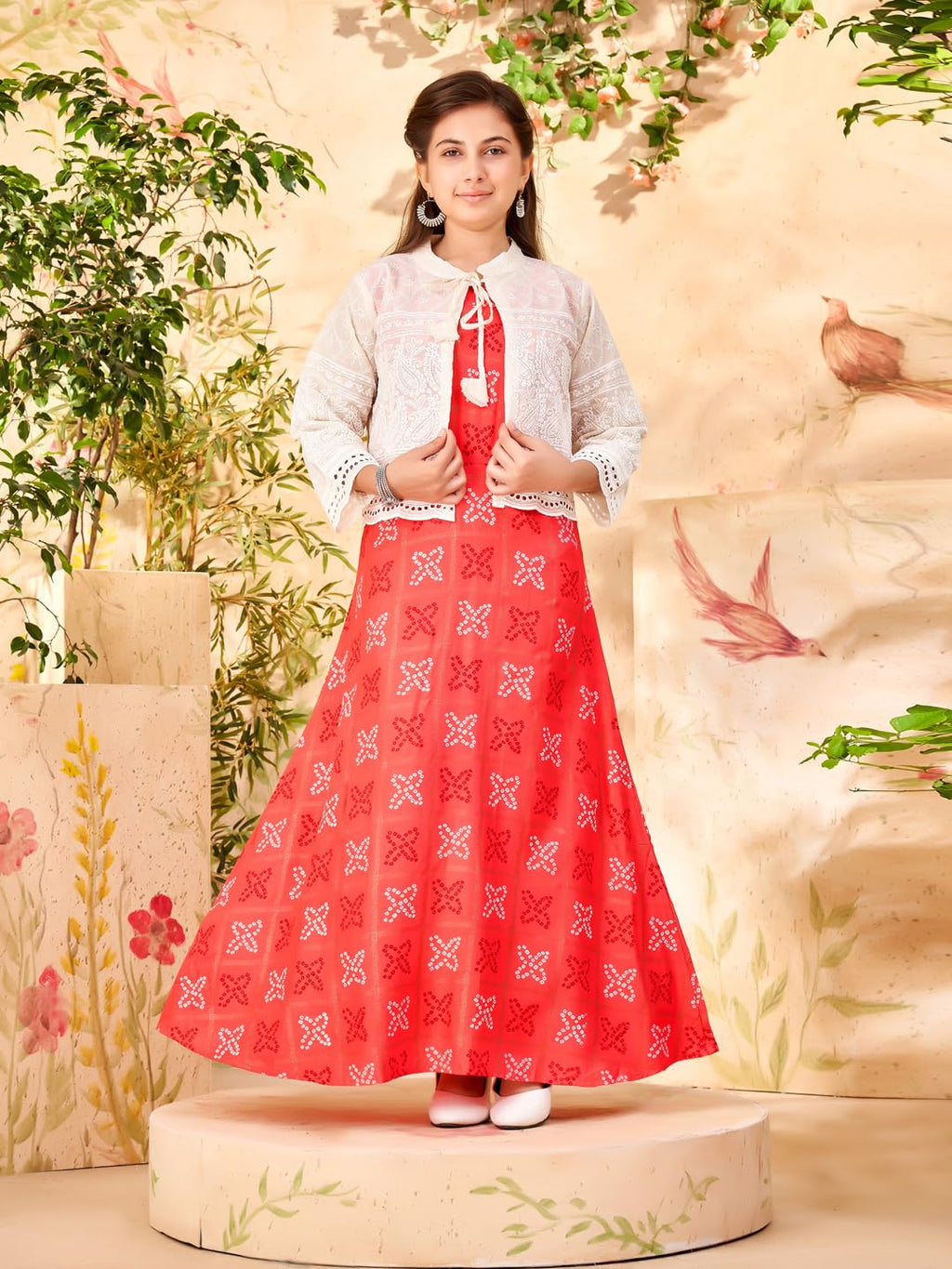 Aarika Girls Cream Colour Chikan Ethnic Jacket (12-16 Years)