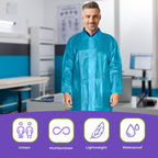 Disposable gowns X-Large Pack of 10 Blue Lab coat Men 40 gsm Polypropylene Polyethylene Surgical gowns with collar Loop Fastener