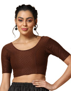 TOPLOT Cotton Blend Lycra Stretchable Round Neck Blouses for Women Readymade (Blouse-5058-Coffee-28)