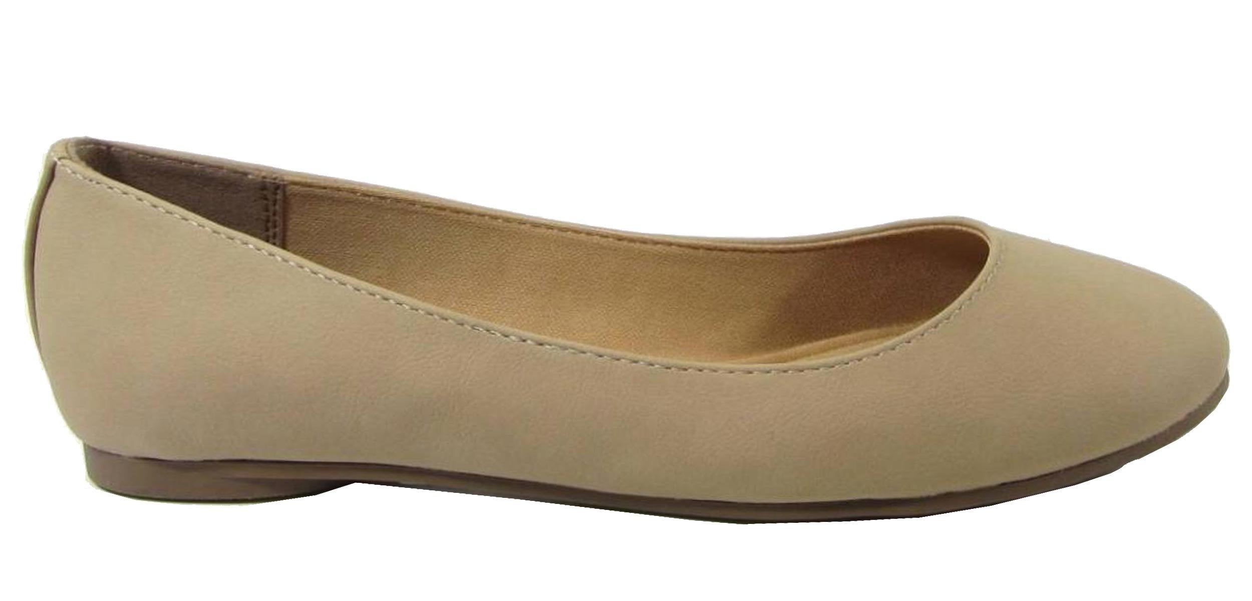 Soda Comfortable Basic Shoes Women Ballet Flat Round Toe Gel Insole Kreme Natural Nbpu 7.5 B(M) US