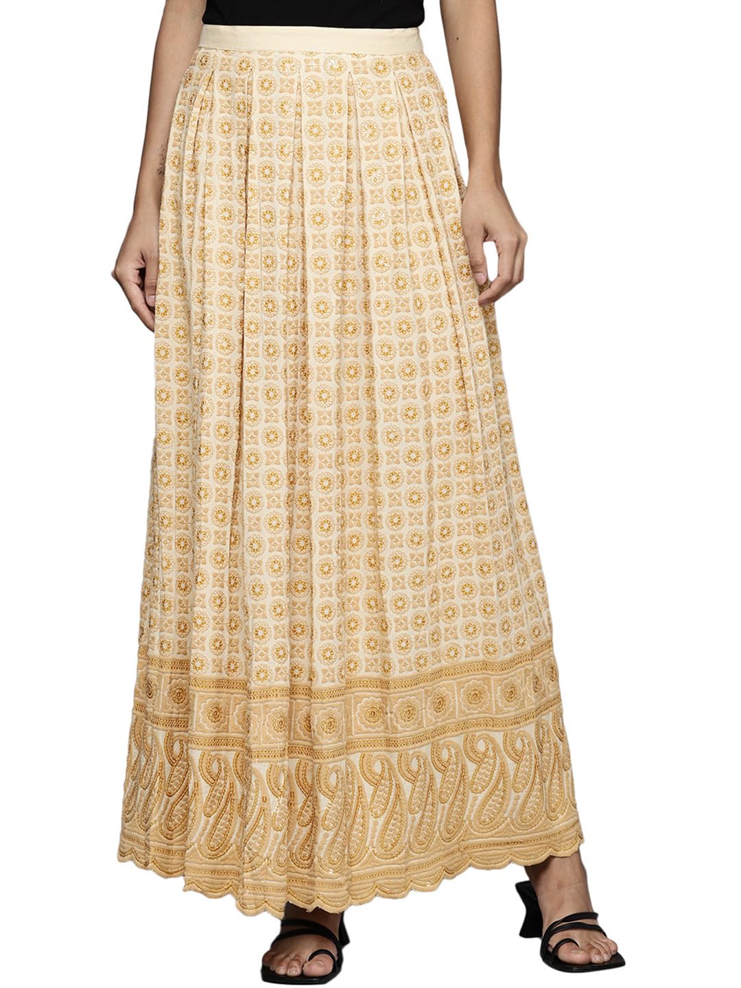 Libas Womens Embellished Viscose Skirt For Women Gold