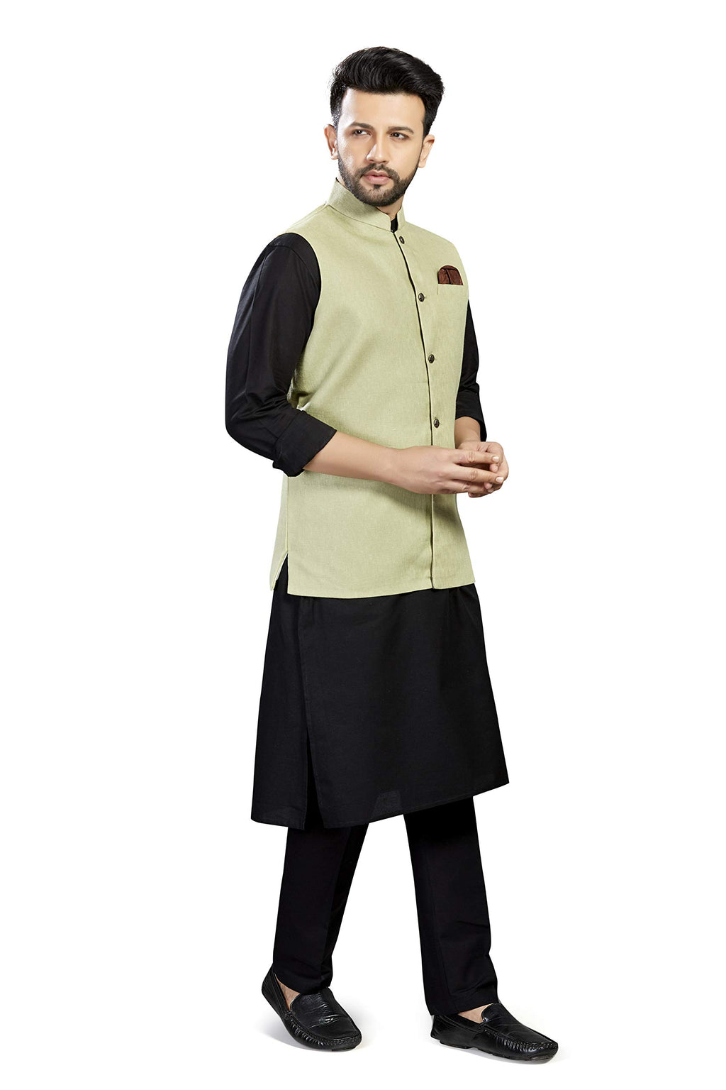 baaamboos 100% Cotton Blend Stylish Trendy Solid Pattern Sleeveless Comfortable Mens only Nehru Jacket for Regular Use Ethnic W