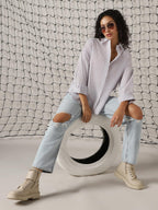 Hubberholme Women Striped Longline Length Oversized Long Sleeve Shirt