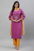 Aurelia Embroidered Purple Polka Dot Kurta Dupatta Bottomwear