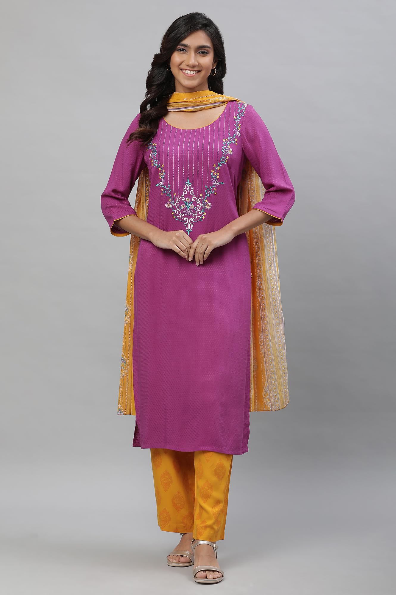 Aurelia Embroidered Purple Polka Dot Kurta Dupatta Bottomwear