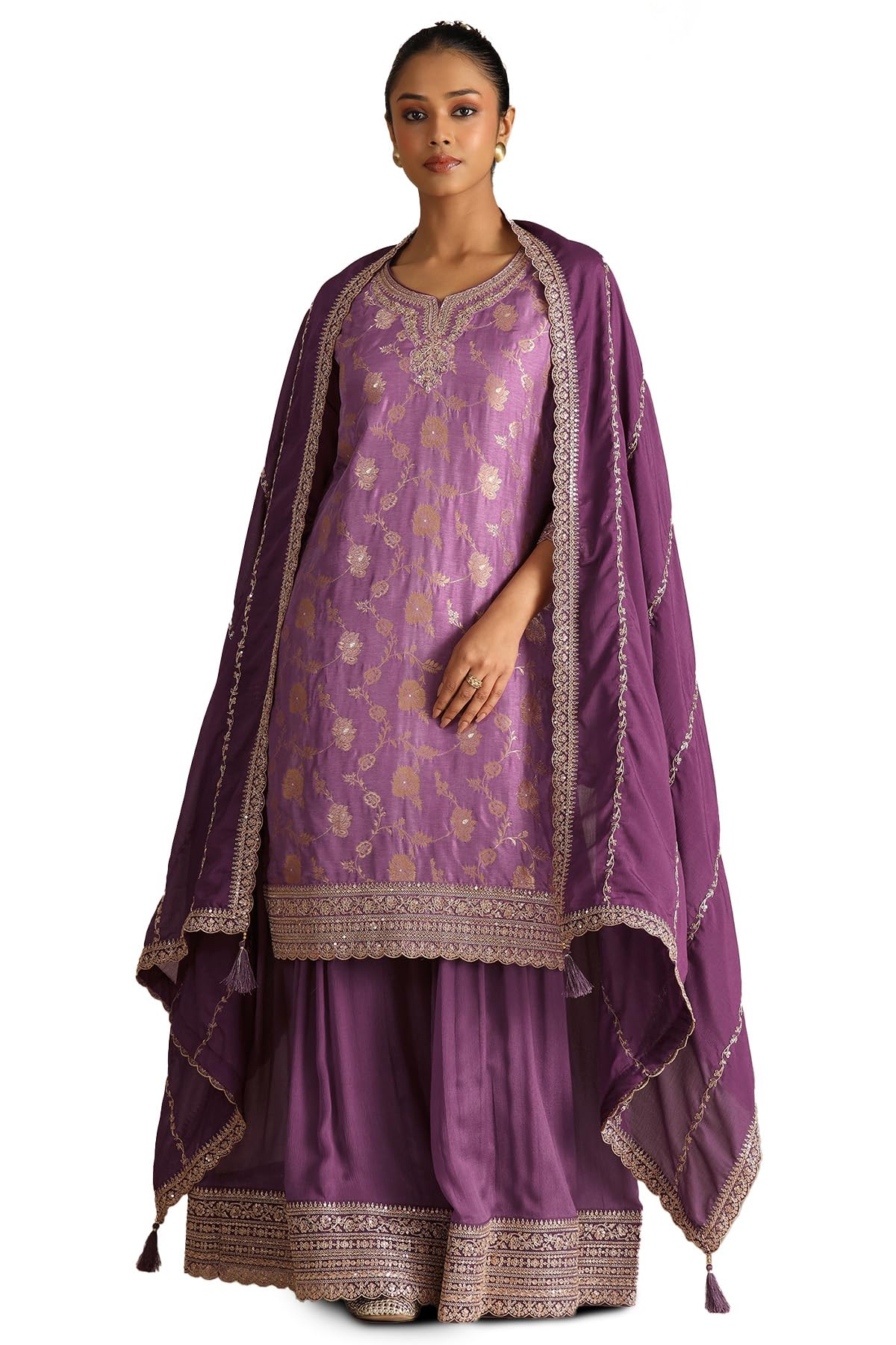 Soch Women Viscose Blend Floral Print Suit Set with Zardozi