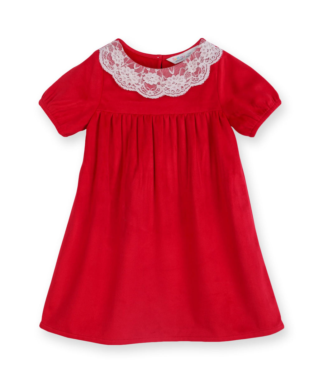Lace Detailed Velvet A-Line Drrss Red