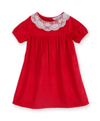 Lace Detailed Velvet A-Line Drrss Red
