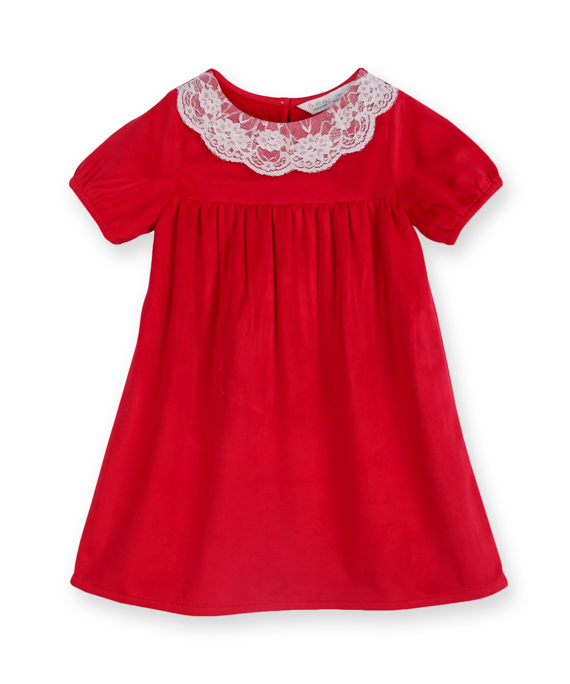 Lace Detailed Velvet A-Line Drrss Red