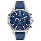 Bulova Men's Marine Star Series B Stainless Steel 6-Hand Chronograph Quartz Watch with Blue Leather and White Silicone Lining St
