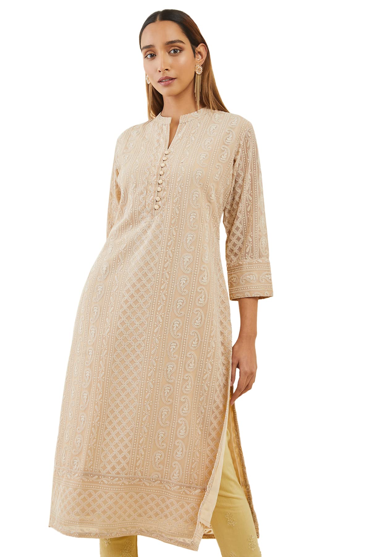 Soch Women Georgette Straight Kurta with Self Embroidered Designs