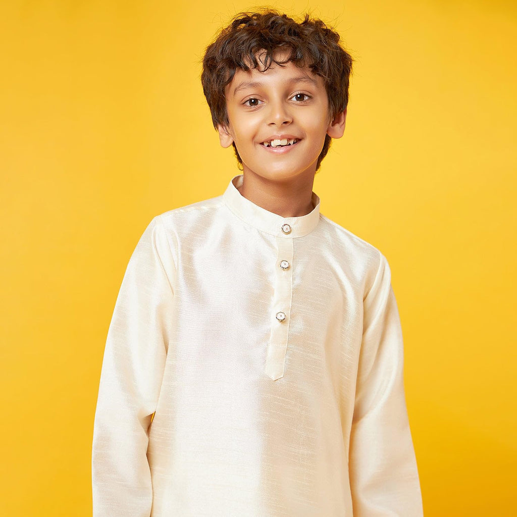Bon Organik Off-White Silk Kurta With Pajama Set For Boy