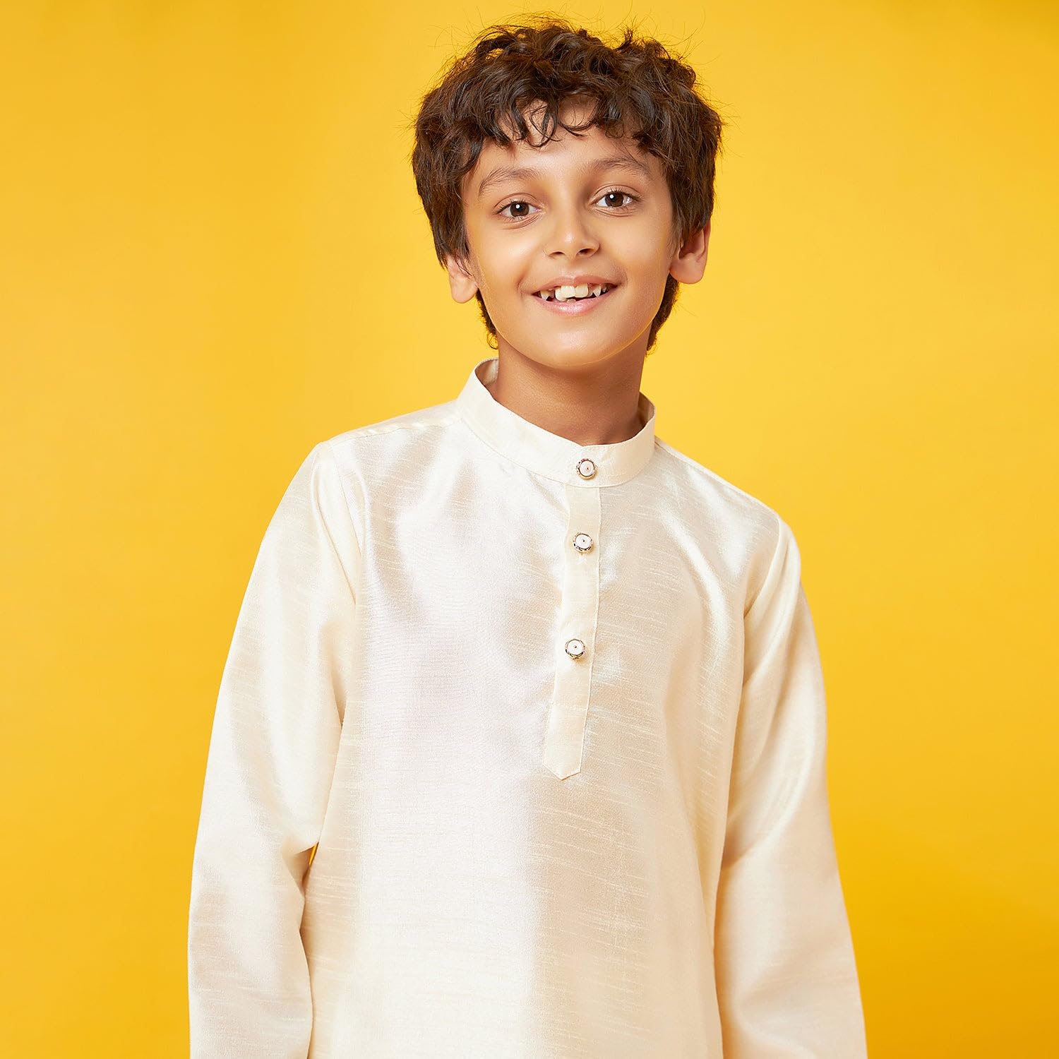 Bon Organik Off-White Silk Kurta With Pajama Set For Boy
