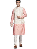Manyavar Kurta Jacket Set For Men, Full Sleeves Mandarin Collar Ethnic Wear Jacket Set For Festival, Wedding, Party Blended Visc