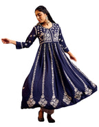 Gosriki Women'S Rayon Blend Chikankari Embroidered Anarkali Kurta (Vavajodo-Blue-Gs_Xl_Blue_X-Large)