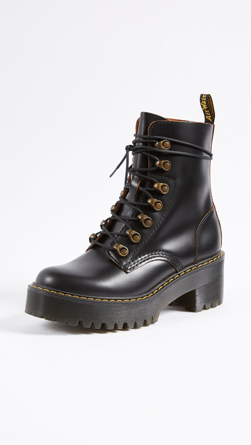 Dr. Martens Women's Leona Leather Heeled Boot, Black Smooth, 9