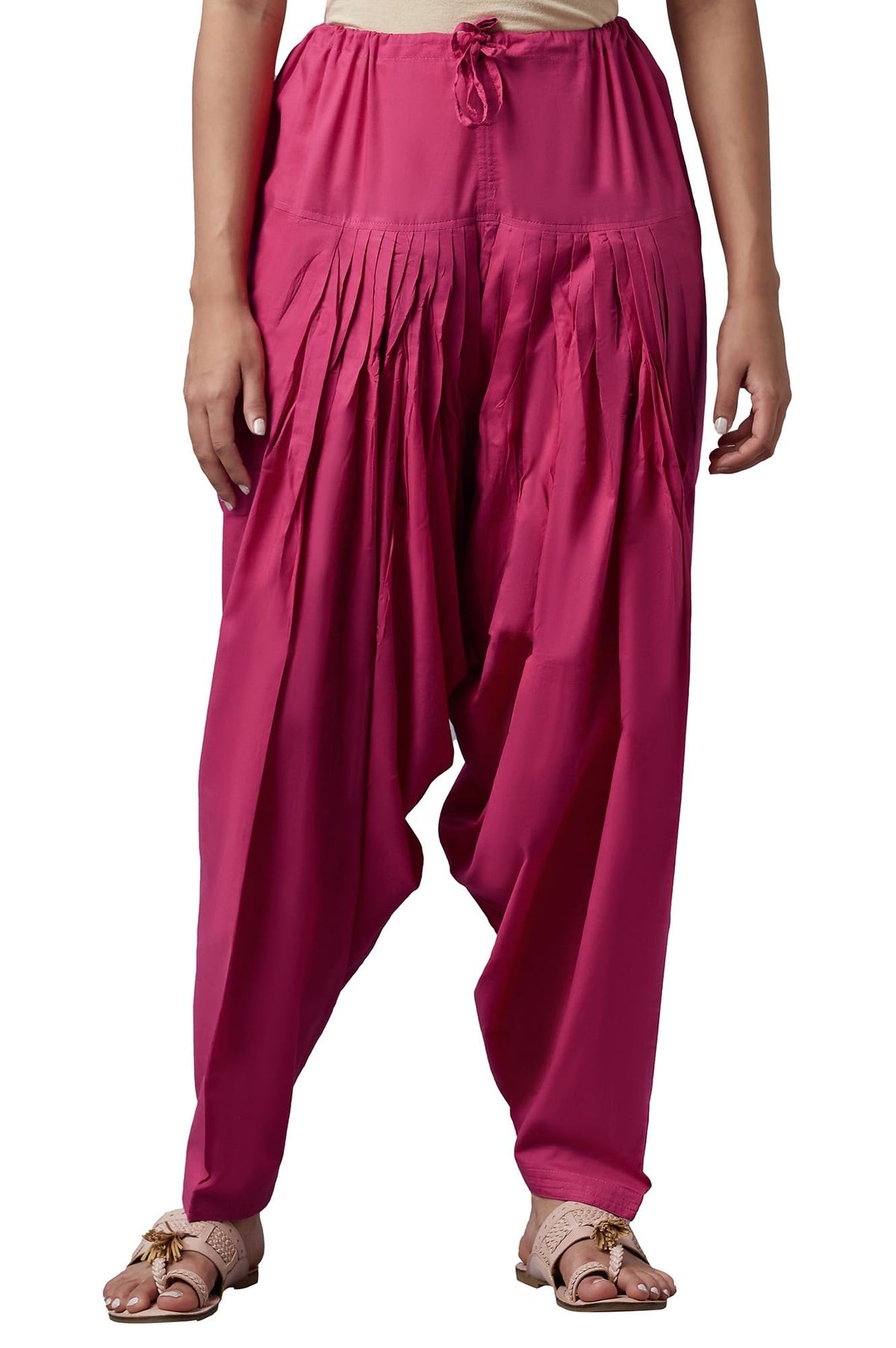 Aurelia WomenS High Rise Cotton Loose Patiala Pant (Crk60025-00355_Pink), Free Size