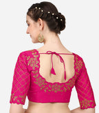 Vihu Fashion Womens Phantom Silk Half Sleeve Embroidery Handwork, Rough Cut Work Stone Work Readymade Blouse