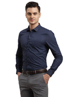 Turtle Men 100% Cotton Printed Slim Fit Blue Formal Shirt