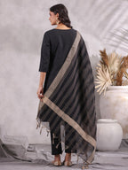 Anubhutee Women'S Black Ethnic Motifs Straight Kurta Withtrousers & Dupatta