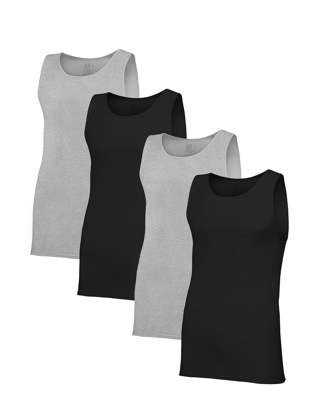 Fruit of the Loom Men's Tag-Free Cotton Undershirts, Regular-Tank-4 Pack Black/Grey, Small
