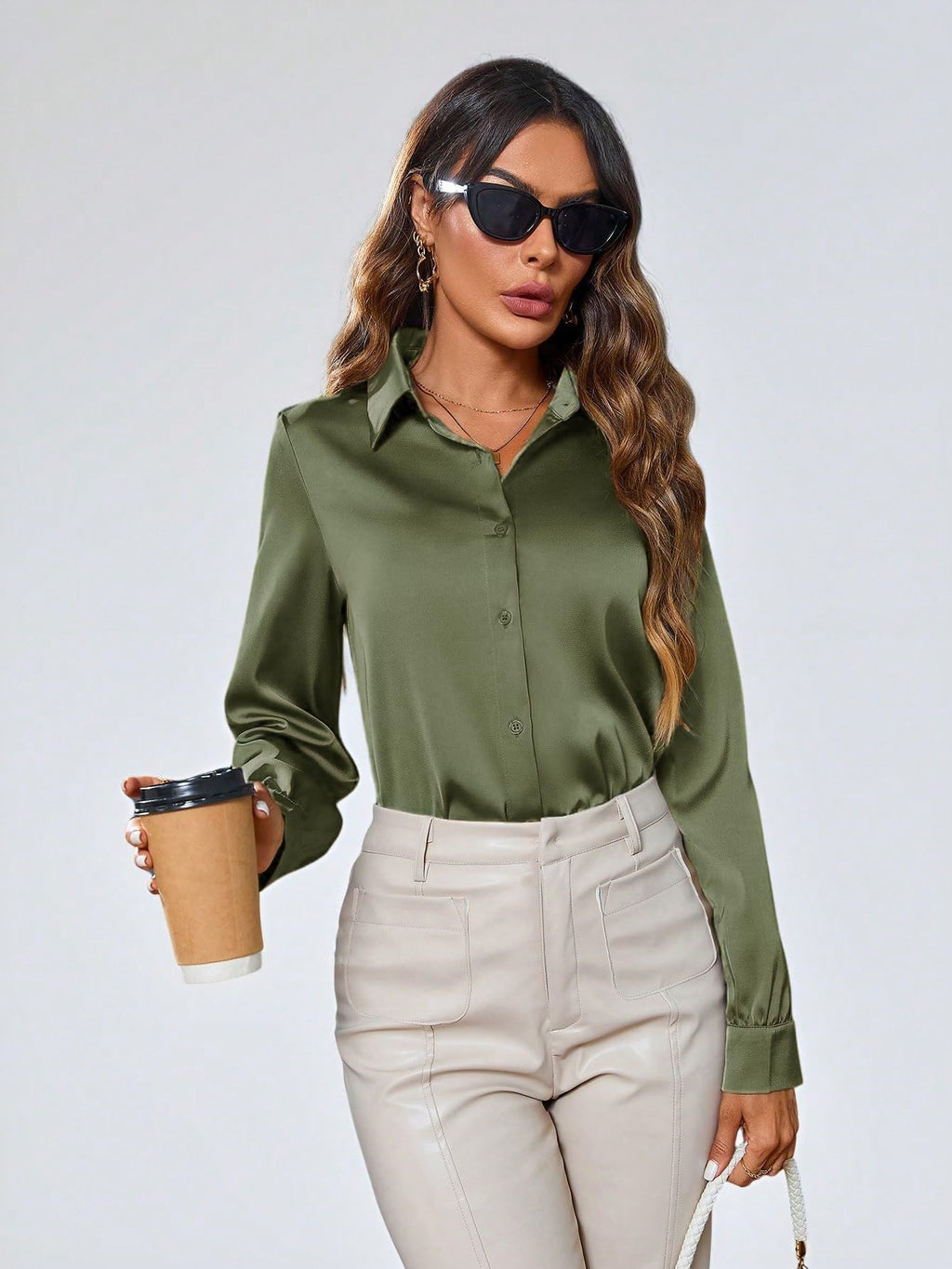 Indoprimo WomenS Solid Satin Casual Shirt | Stylish Western Long Sleeve Shirt For Women
