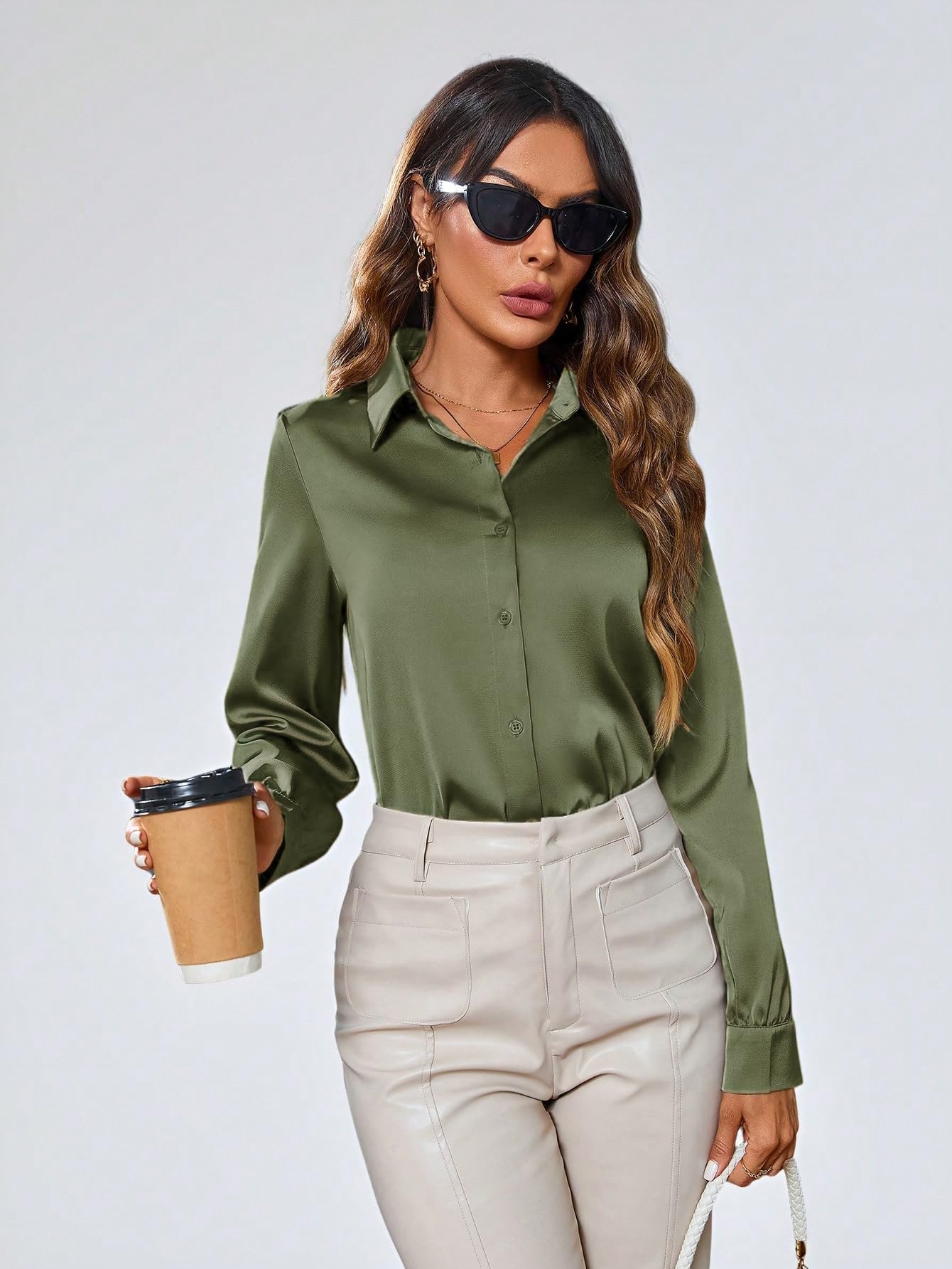 Indoprimo WomenS Solid Satin Casual Shirt | Stylish Western Long Sleeve Shirt For Women