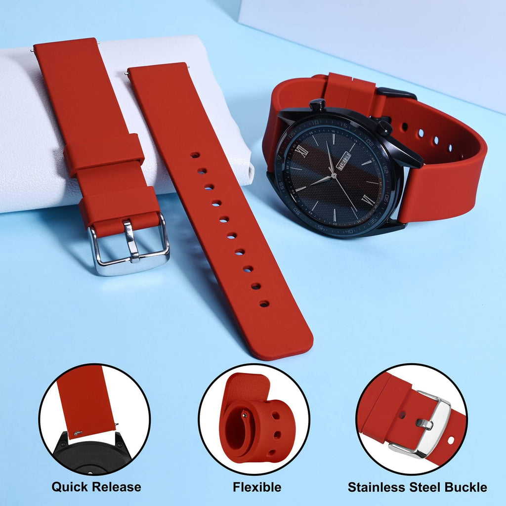WOCCI 18mm Silicone Watch Band, Quick Release Rubber Replacement Strap with Silver Stainless Steel Buckle (Christmas Red)