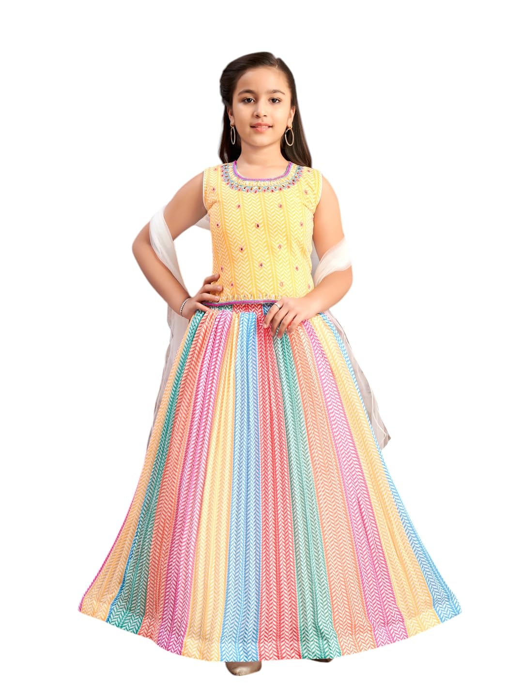 Aarika Girls Ethnic Wear Yellow Colour Beads Hand Embroidery Georgette Lehenga Choli Set With Dupatta-10-15 Years (LCH-38242)