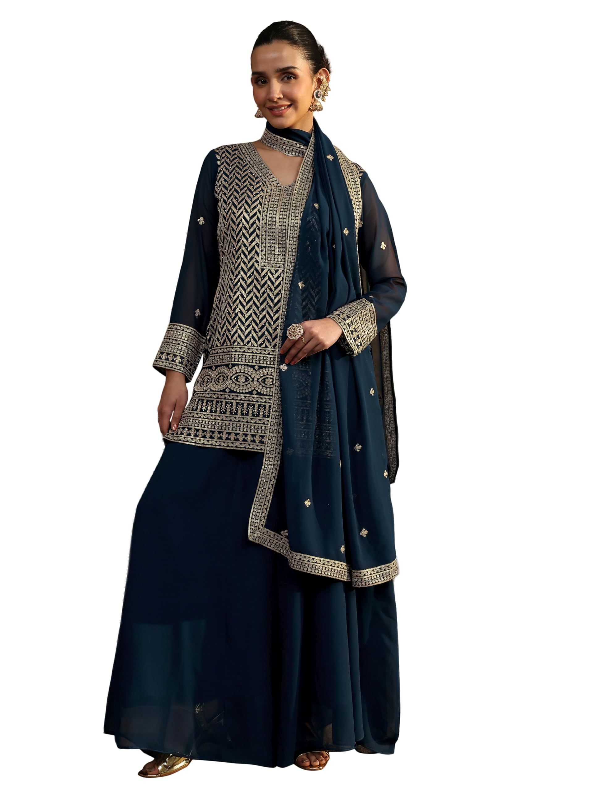 Libas Printed Georgette Straight Kurta With Palazzos And Dupatta-99977Am