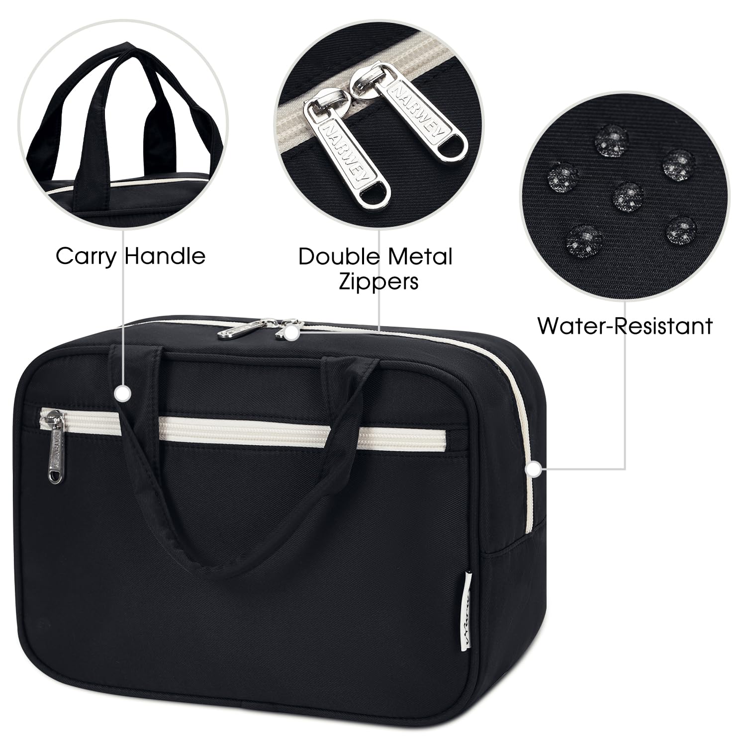 Narwey Toiletry Bag Women Large Makeup Bag Organizer Travel Cosmetic Bag for Toiletries Essentials Accessories (Black)