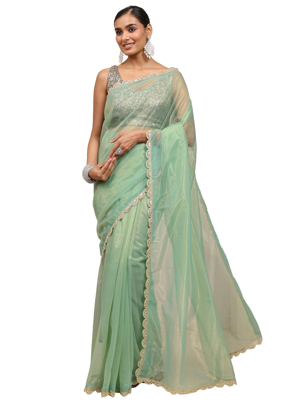 Libas Solid Net Saree With Unstitched Blouse Piece