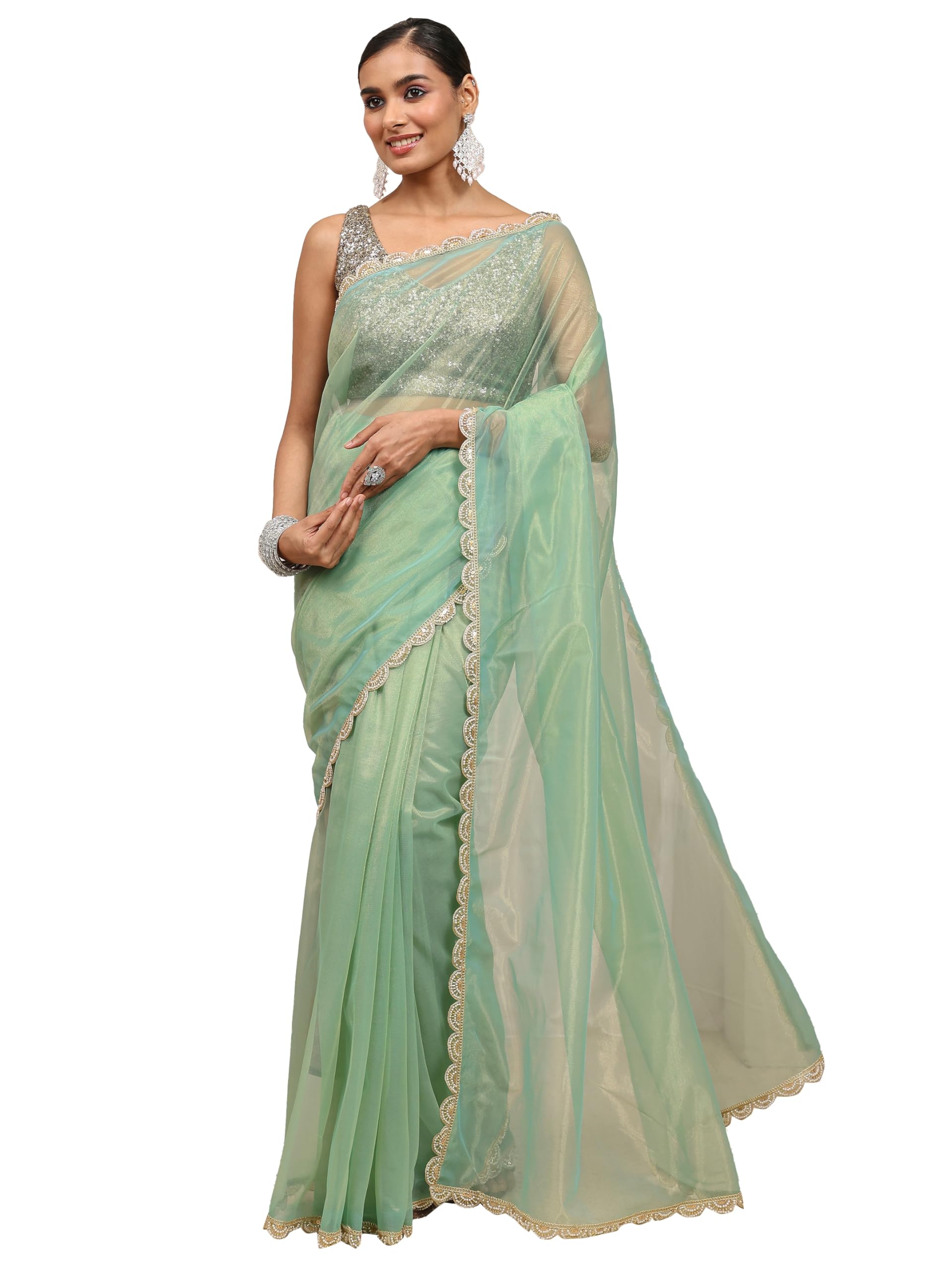 Libas Solid Net Saree With Unstitched Blouse Piece