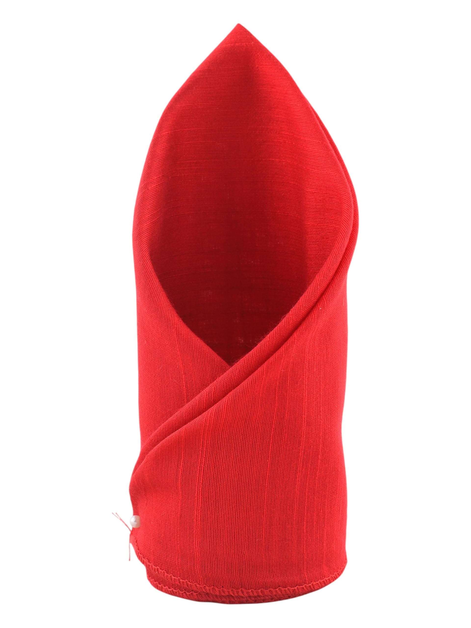 Manyavar Mens Art Silk Solid Pocket Square (Red)