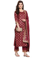 ANNI DESIGNER Women's Straight Cotton Kurta with Palazzo & Dupatta (KPZD-COT-10001-NEW-WINE_XL_Wine_X-Large)