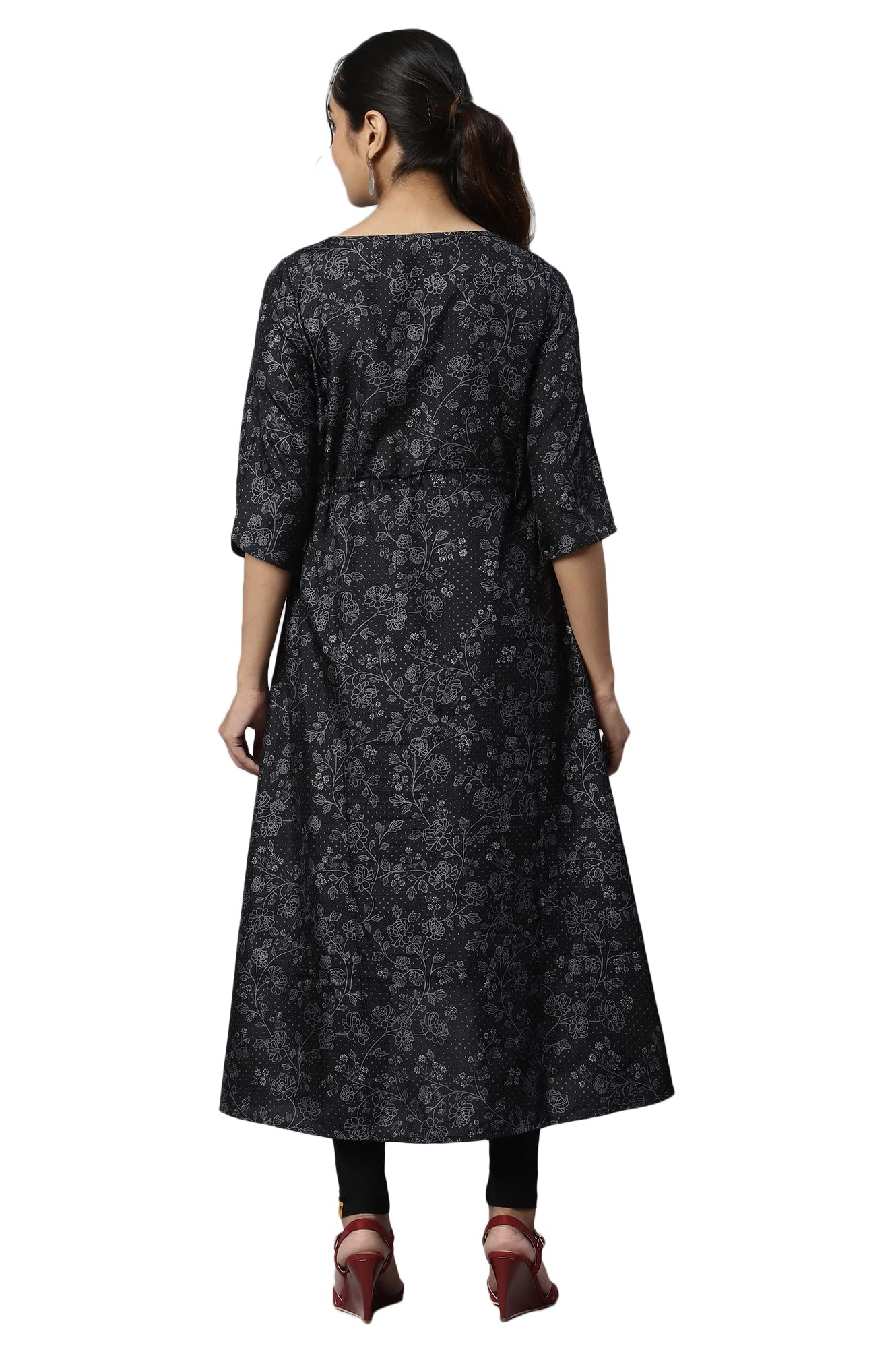 Aurelia Women'S Silk Straight Fit Straight Beauty Kuchai Floral Printed Kurta