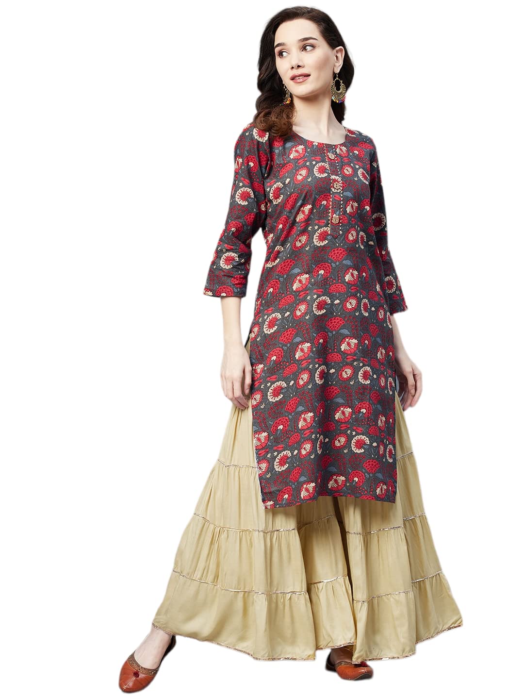 Aarika Womens Grey Color Floral Print Kurti (MY-KURTI-W-SM-7062-GREY-XXL)