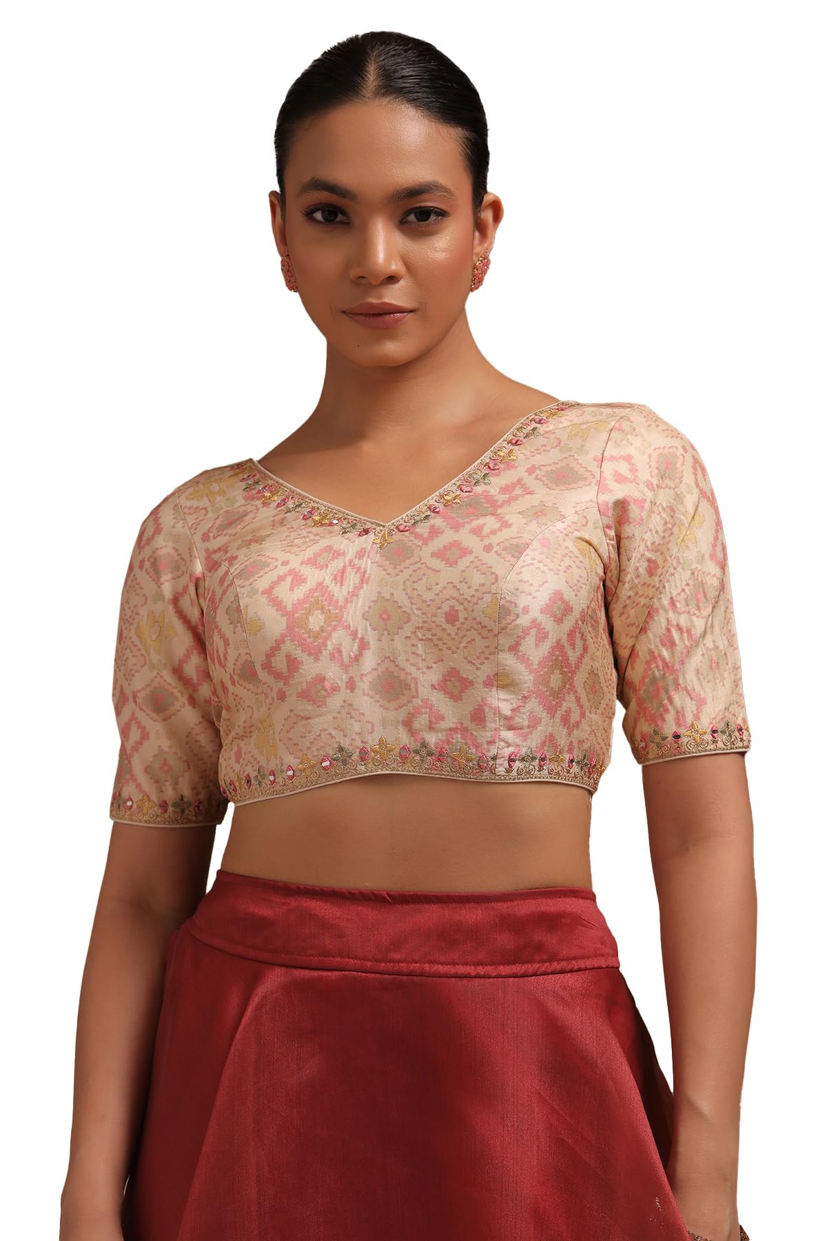 Soch Women Silk Blend Ethnic Motifs Padded Blouse with Mirror Work