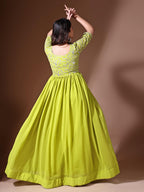 Wedani Georgette Embroidered Long Gown for Women Light Green