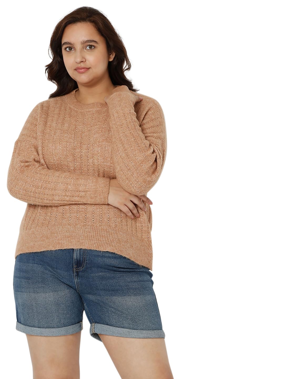 Vero Moda Curve Regular Fit Sweater(113634702_Tigers Eye_S) Golden