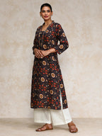 Varanga Women Ethnic Jaipuri Printed V Neck A-Line Kurta Blue