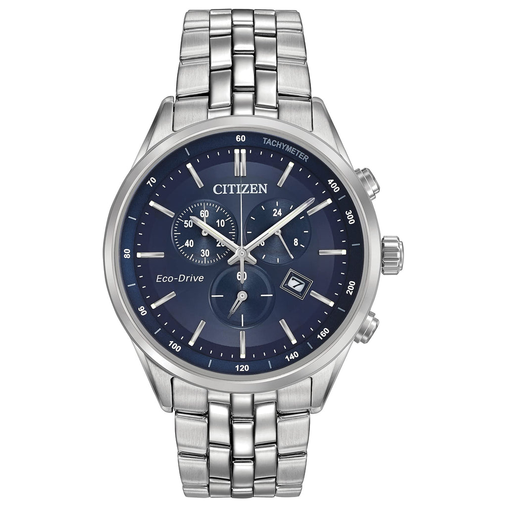 Citizen Men's Classic Corso Eco-Drive Watch, Chronograph, 12/24 Hour Time, Date, Sapphire Crystal, Stainless/ Blue Dial