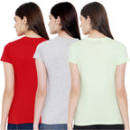 Preneum Womens Cotton Regular Fit Latest Graphic Stylish Printed Short Sleeves Casual T-Shirt || Trends & Stylish (Pack 3), Gre