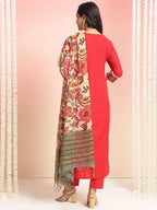 ANNI DESIGNER Womens Rayon Viscose Floral Straight Kurta with Pant & Dupatta (Dhar-CLRS-RB_Red_XX-Large)