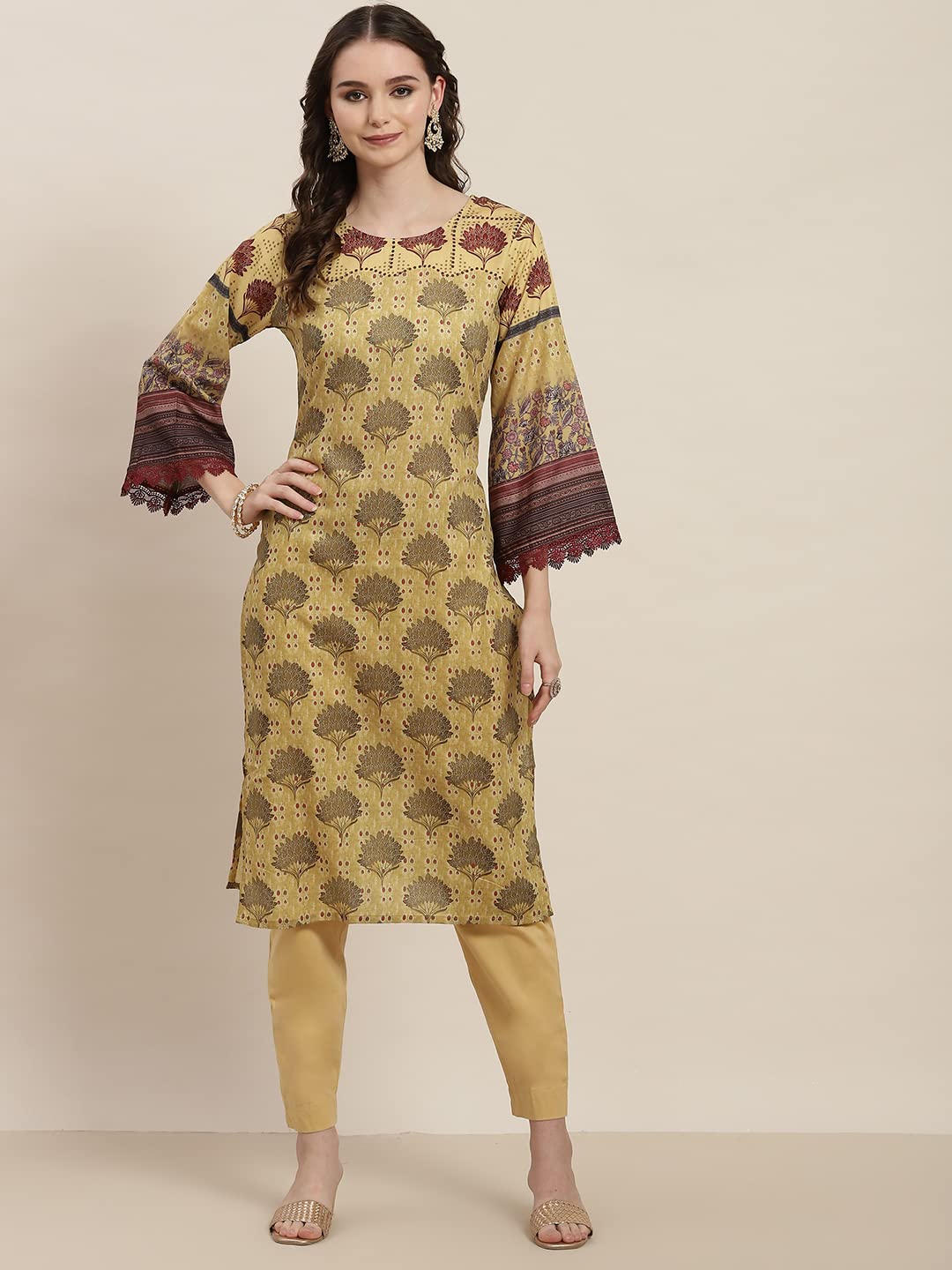 Womanista Women Cotton Abstract Straight Kurta